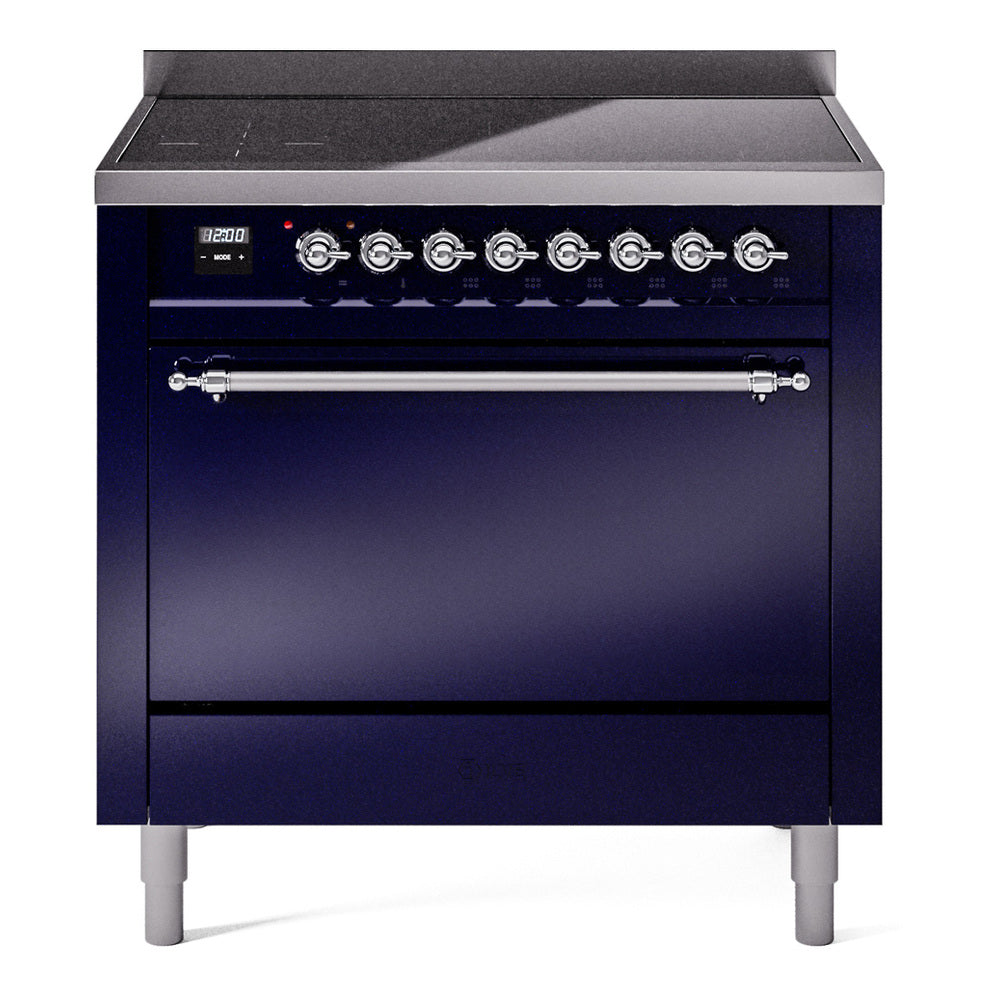 ILVE Nostalgie II 36-Inch Induction Range, Solid Door Oven, Midnight Blue with Chrome Trim (UPI366QNMPMBC)