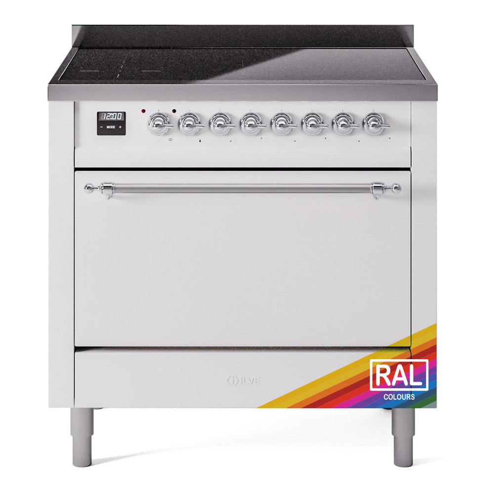 ILVE Nostalgie II 36-Inch Induction Range, Solid Door Oven, Custom RAL with Chrome Trim (UPI366QNMPRAC)