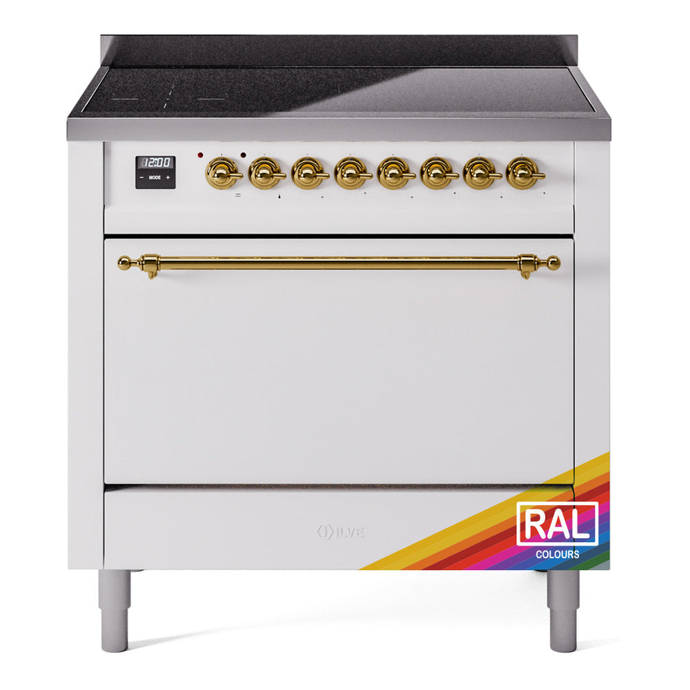 ILVE Nostalgie II 36-Inch Induction Range, Solid Door Oven, Custom RAL with Brass Trim (UPI366QNMPRAG)