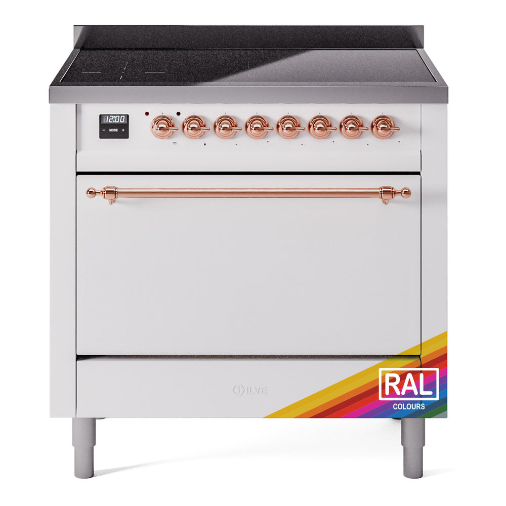 ILVE Nostalgie II 36-Inch Induction Range, Solid Door Oven, Custom RAL with Copper Trim (UPI366QNMPRAP)
