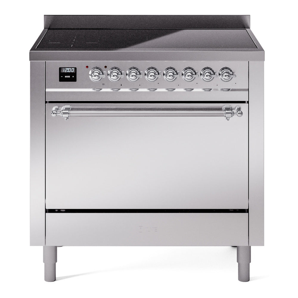 ILVE Nostalgie II 36-Inch Induction Range, Solid Door Oven, Stainless Steel with Chrome Trim (UPI366QNMPSSC)
