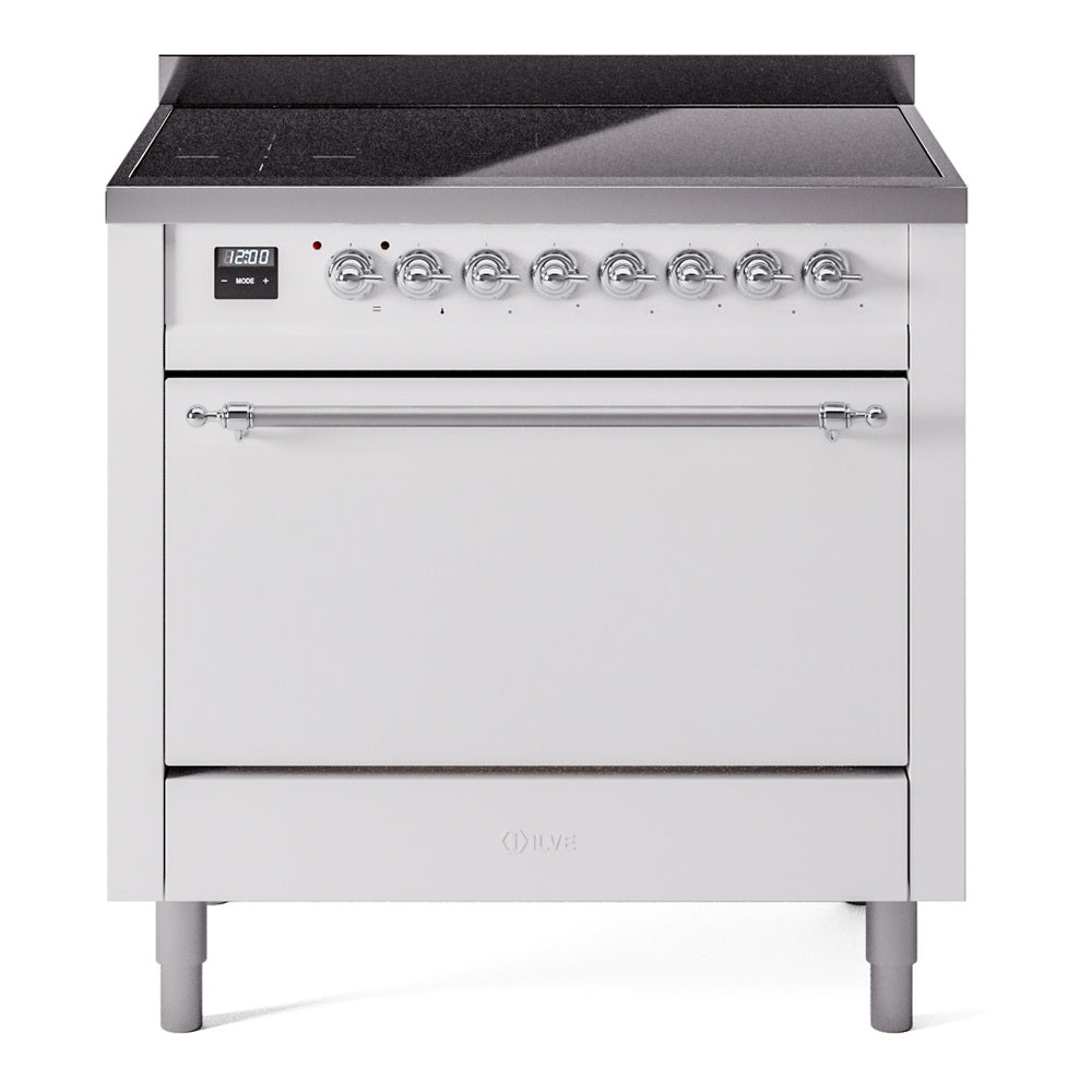 ILVE Nostalgie II 36-Inch Induction Range, Solid Door Oven, White with Chrome Trim (UPI366QNMPWHC)