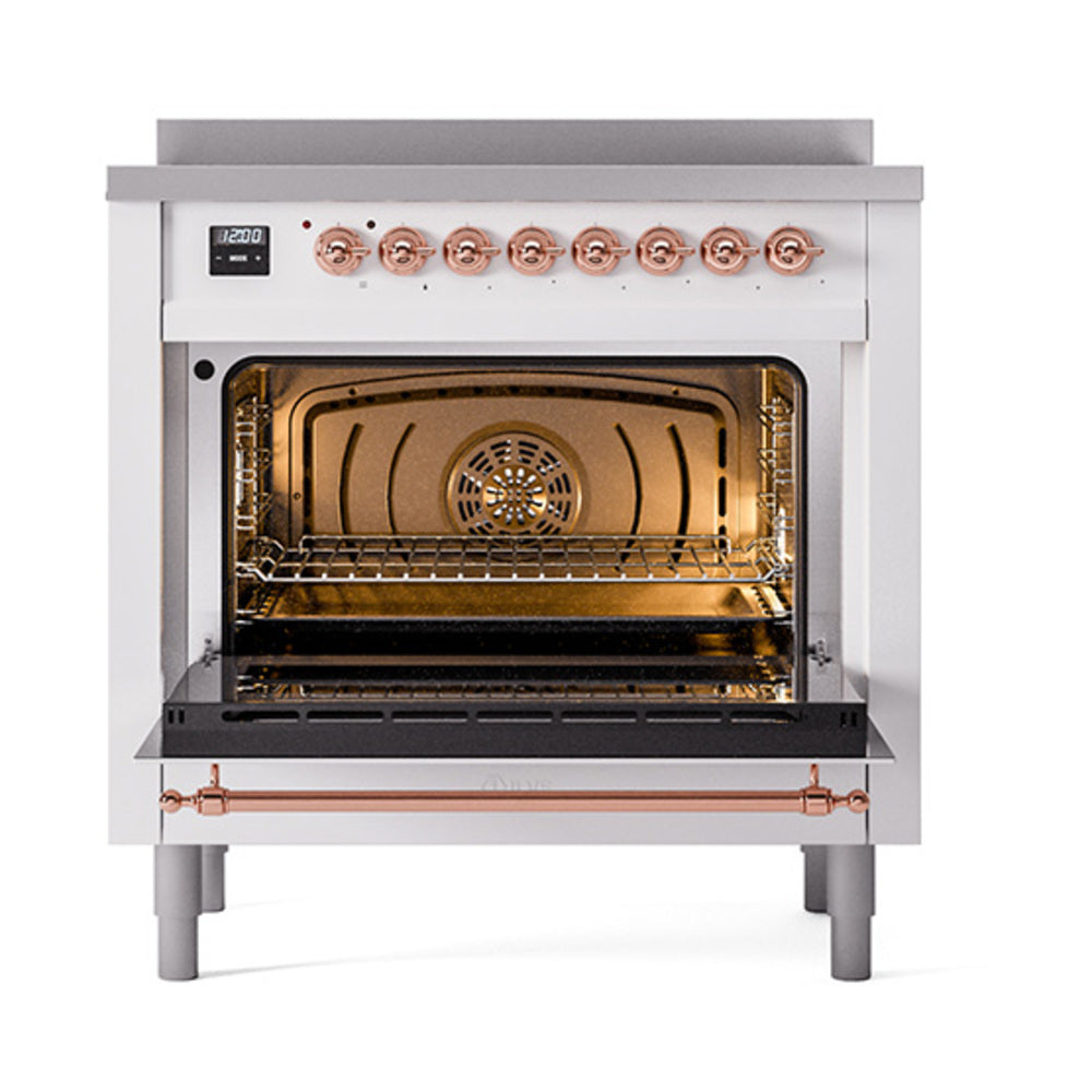 ILVE Nostalgie II 36-Inch Induction Range, Solid Door Oven, White with Copper Trim (UPI366QNMPWHP)