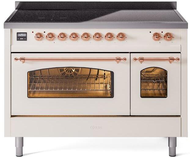 ILVE Nostalgie II 48-Inch Freestanding Electric Induction Range, Antique White with Copper Trim (UPI486NMPAWP)
