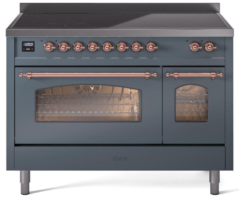 ILVE Nostalgie II 48-Inch Freestanding Electric Induction Range, Blue Grey with Copper Trim (UPI486NMPBGP)