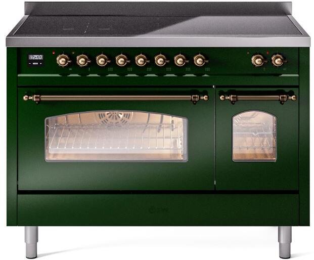ILVE Nostalgie II 48-Inch Freestanding Electric Induction Range, Emerald Green with Burnished Bronze Trim (UPI486NMPEGB)