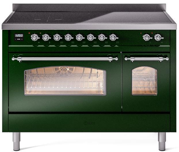 ILVE Nostalgie II 48-Inch Freestanding Electric Induction Range, Emerald Green with Chrome Trim (UPI486NMPEGC)
