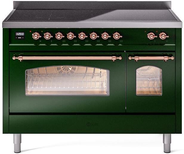ILVE Nostalgie II 48-Inch Freestanding Electric Induction Range, Emerald Green with Copper Trim (UPI486NMPEGP)