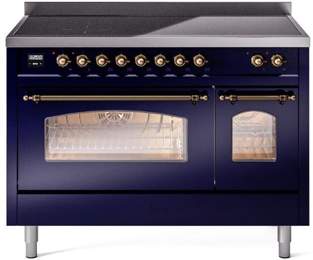 ILVE Nostalgie II 48-Inch Freestanding Electric Induction Range, Midnight Blue with Burnished Bronze Trim (UPI486NMPMBB)