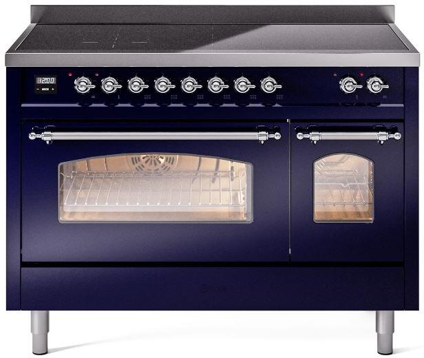 ILVE Nostalgie II 48-Inch Freestanding Electric Induction Range, Midnight Blue with Chrome Trim (UPI486NMPMBC)