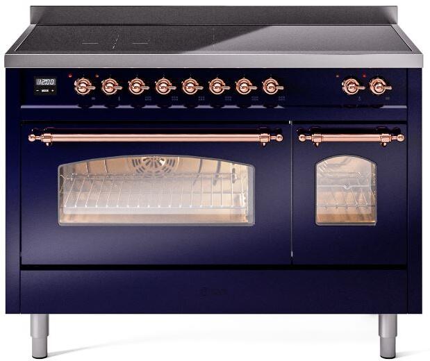 ILVE Nostalgie II 48-Inch Freestanding Electric Induction Range, Midnight Blue with Copper Trim (UPI486NMPMBP)