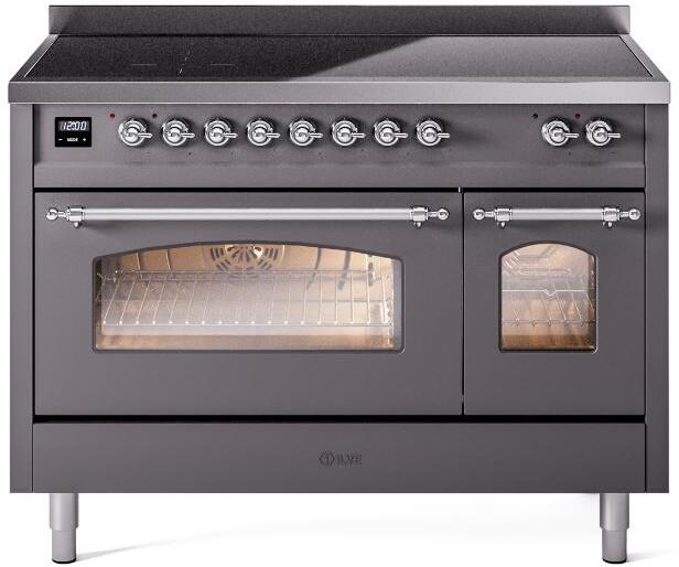 ILVE Nostalgie II 48-Inch Freestanding Electric Induction Range, Matte Graphite with Chrome Trim (UPI486NMPMGC)