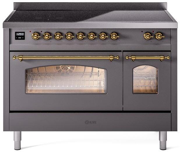 ILVE Nostalgie II 48-Inch Limited Edition Induction Range, Matte Graphite with Brass Trim (UPI486NMPMGG)