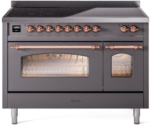 ILVE Nostalgie II 48-Inch Freestanding Electric Induction Range, Matte Graphite with Copper Trim (UPI486NMPMGP)