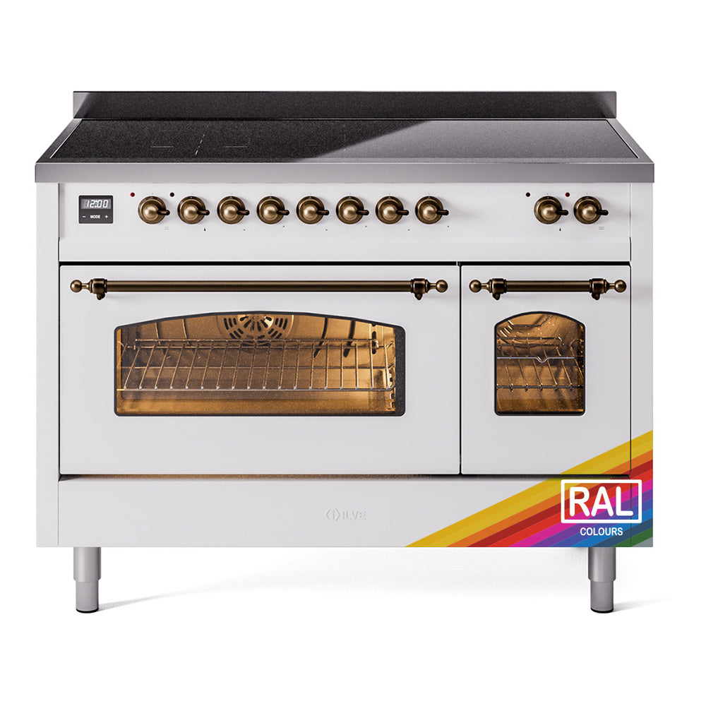 ILVE Nostalgie II 48-Inch Freestanding Electric Induction Range, Custom RAL with Burnished Bronze Trim (UPI486NMPRAB)