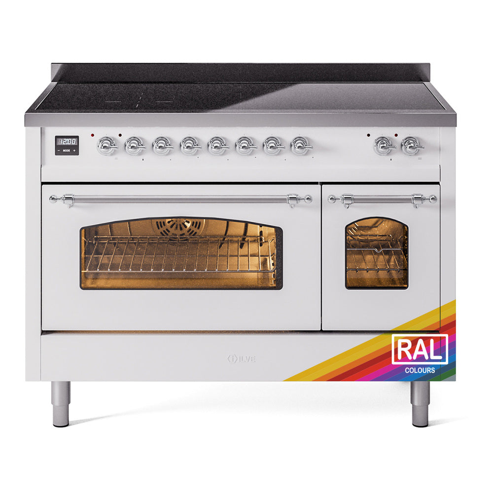 ILVE Nostalgie II 48-Inch Freestanding Electric Induction Range, Custom RAL with Chrome Trim (UPI486NMPRAC)
