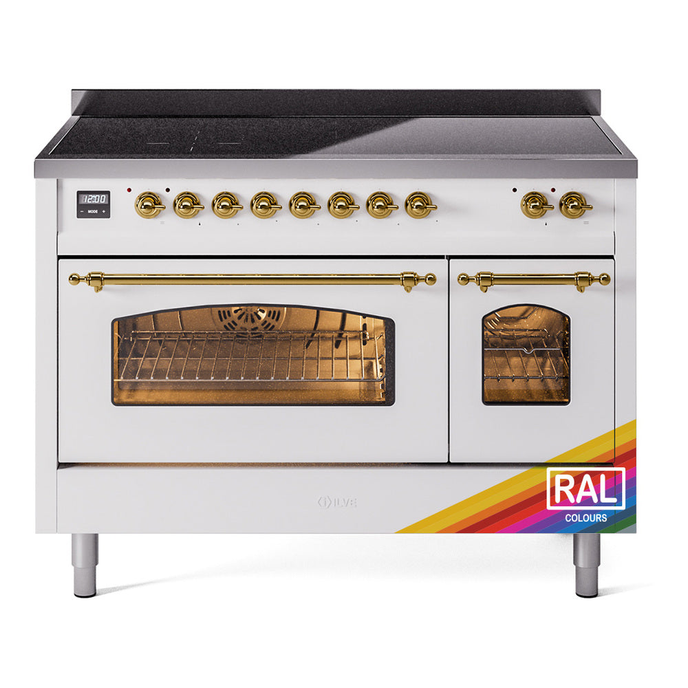 ILVE Nostalgie II 48-Inch Freestanding Electric Induction Range, Custom RAL with Brass Trim (UPI486NMPRAG)
