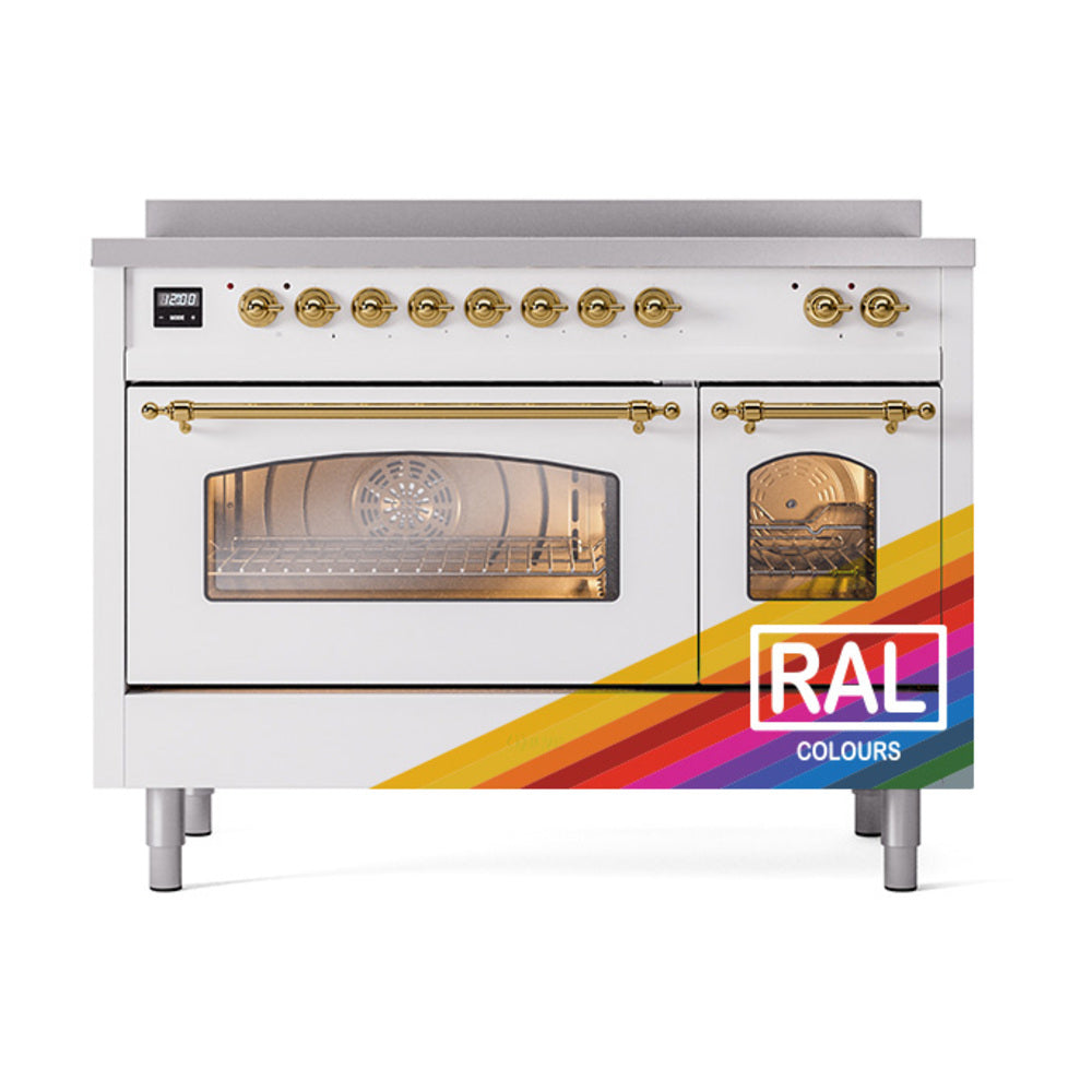 ILVE Nostalgie II 48-Inch Freestanding Electric Induction Range, Custom RAL with Brass Trim (UPI486NMPRAG)