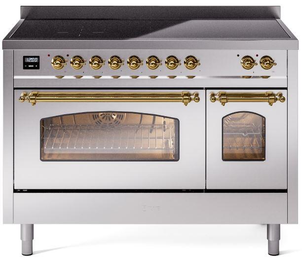 ILVE Nostalgie II 48-Inch Limited Edition Induction Range, Stainless Steel with Brass Trim (UPI486NMPSSG)