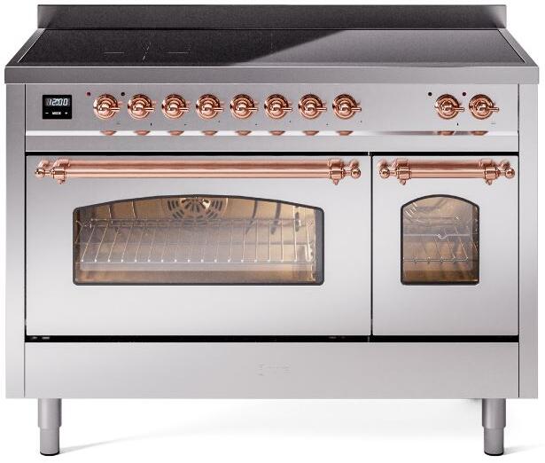ILVE Nostalgie II 48-Inch Freestanding Electric Induction Range, Stainless Steel with Copper Trim (UPI486NMPSSP)
