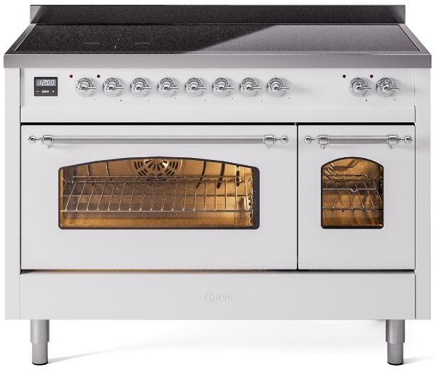 ILVE Nostalgie II 48-Inch Freestanding Electric Induction Range, White with Chrome Trim (UPI486NMPWHC)