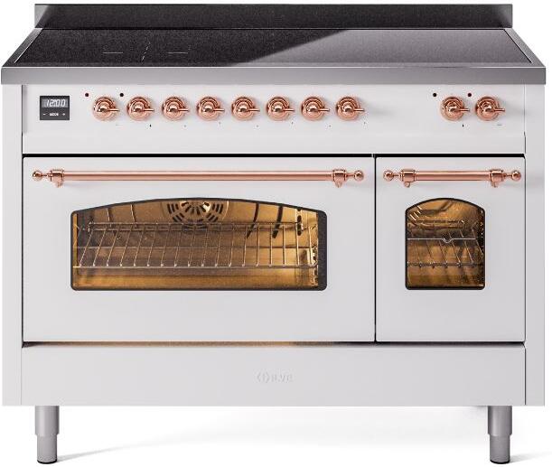 ILVE Nostalgie II 48-Inch Freestanding Electric Induction Range, White with Copper Trim (UPI486NMPWHP)