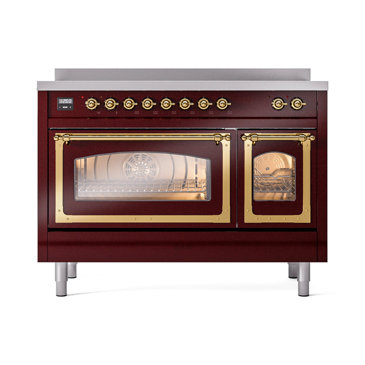 ILVE Nostalgie II Noblesse 48-Inch Induction Range, Triple Glass Door, Burgundy with Brass Trim (UNI486NMPBUG)