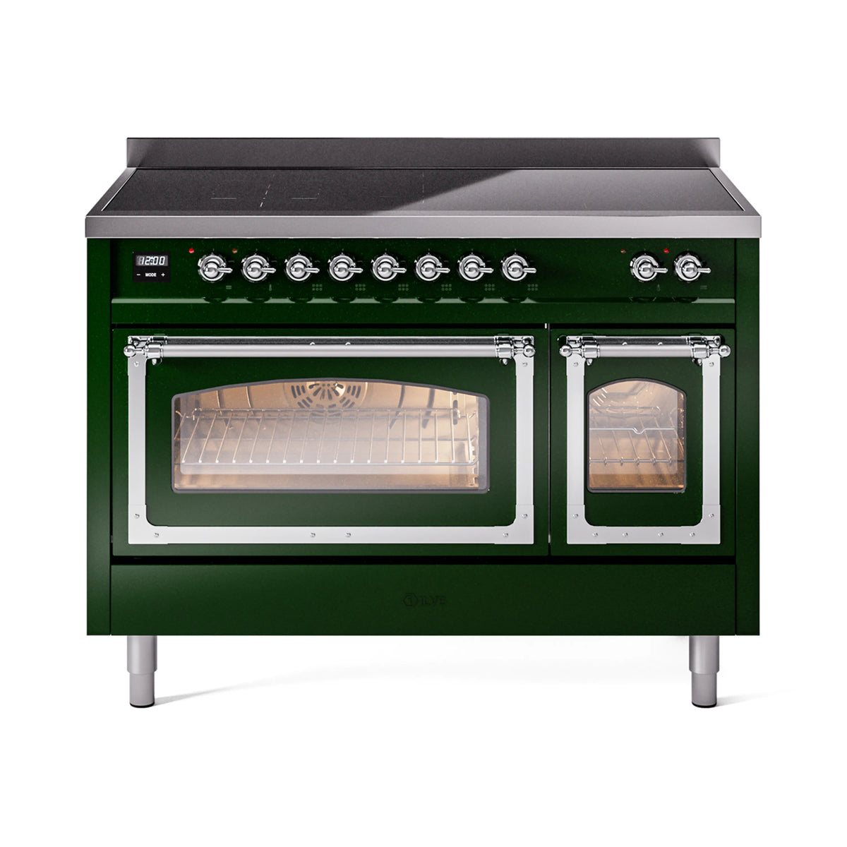 ILVE Nostalgie II Noblesse 48-Inch Induction Range, Triple Glass Door, Emerald Green with Chrome Trim (UNI486NMPEGC)