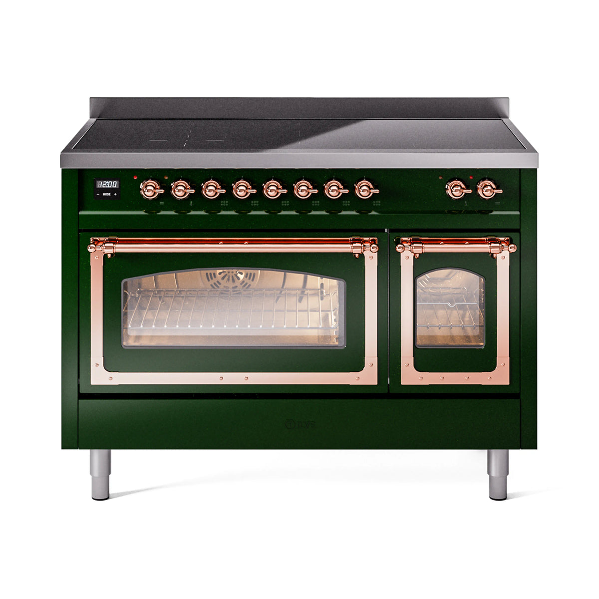 ILVE Nostalgie II Noblesse 48-Inch Induction Range, Triple Glass Door, Emerald Green with Copper Trim (UNI486NMPEGP)