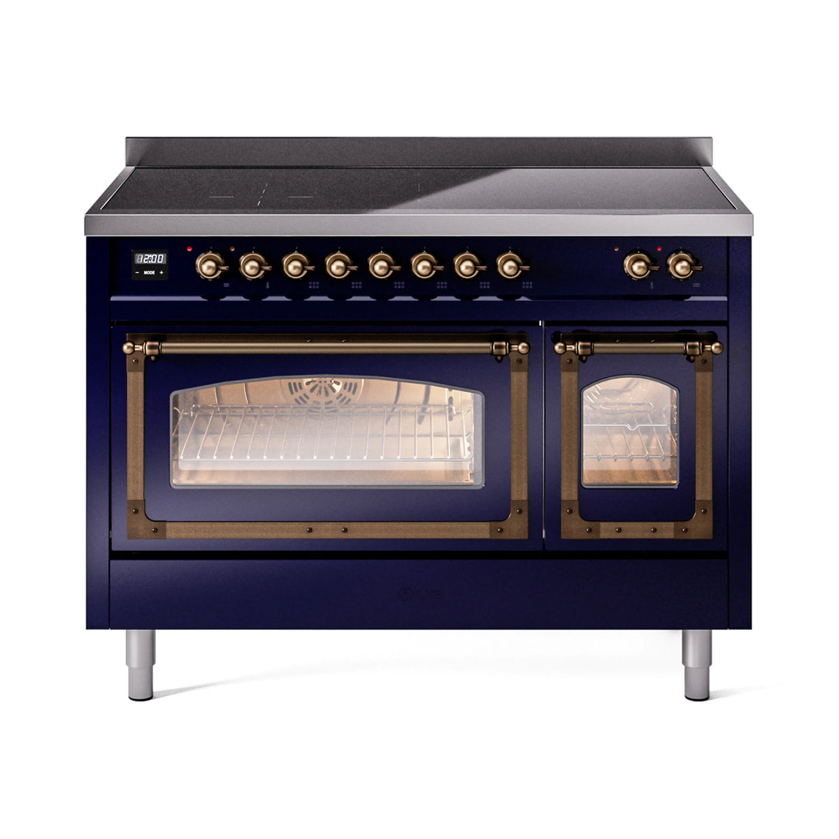 ILVE Nostalgie II Noblesse 48-Inch Induction Range, Triple Glass Door, Midnight Blue with Burnished Bronze Trim (UNI486NMPMBB)