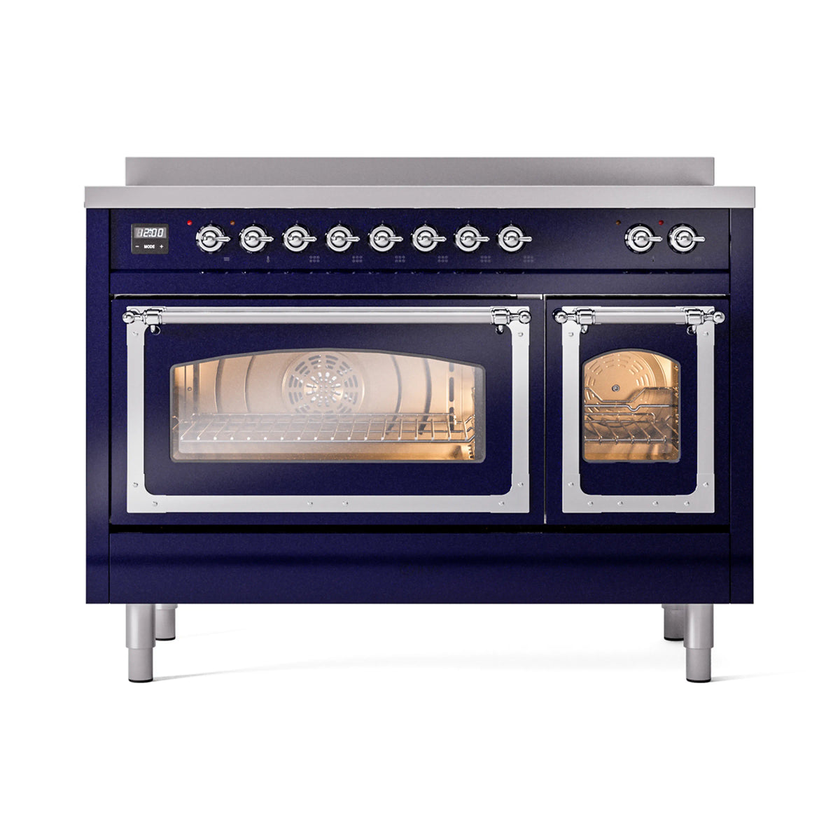 ILVE Nostalgie II Noblesse 48-Inch Induction Range, Triple Glass Door, Midnight Blue with Chrome Trim (UNI486NMPMBC)