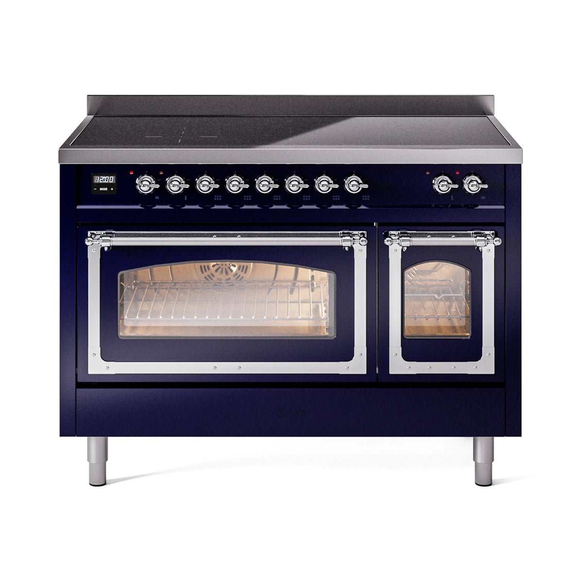 ILVE Nostalgie II Noblesse 48-Inch Induction Range, Triple Glass Door, Midnight Blue with Chrome Trim (UNI486NMPMBC)