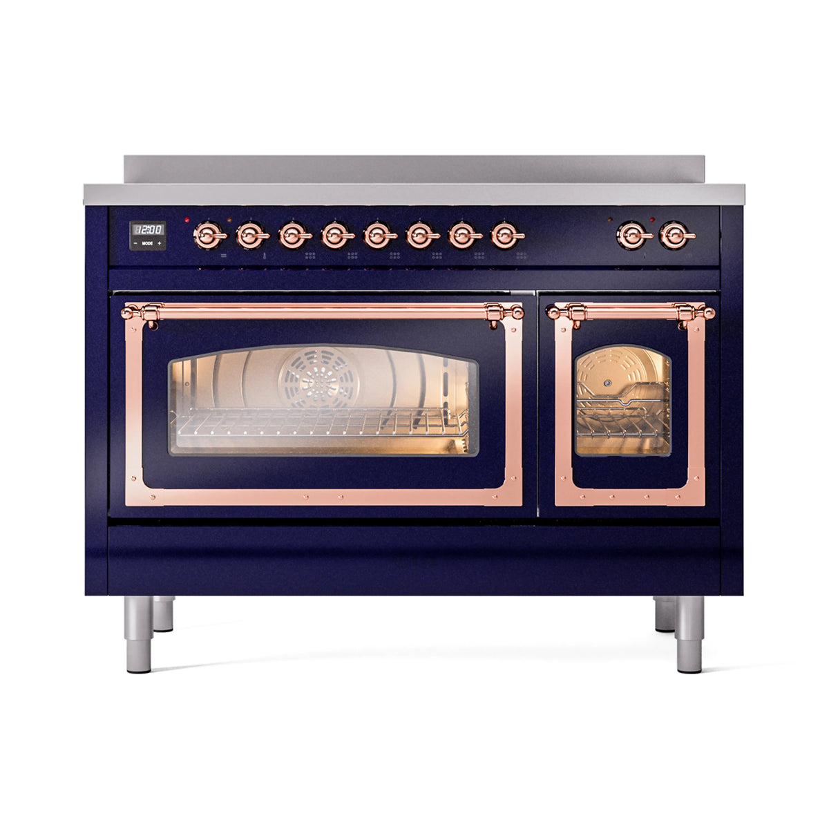 ILVE Nostalgie II Noblesse 48-Inch Induction Range, Triple Glass Door, Midnight Blue with Copper Trim (UNI486NMPMBP)