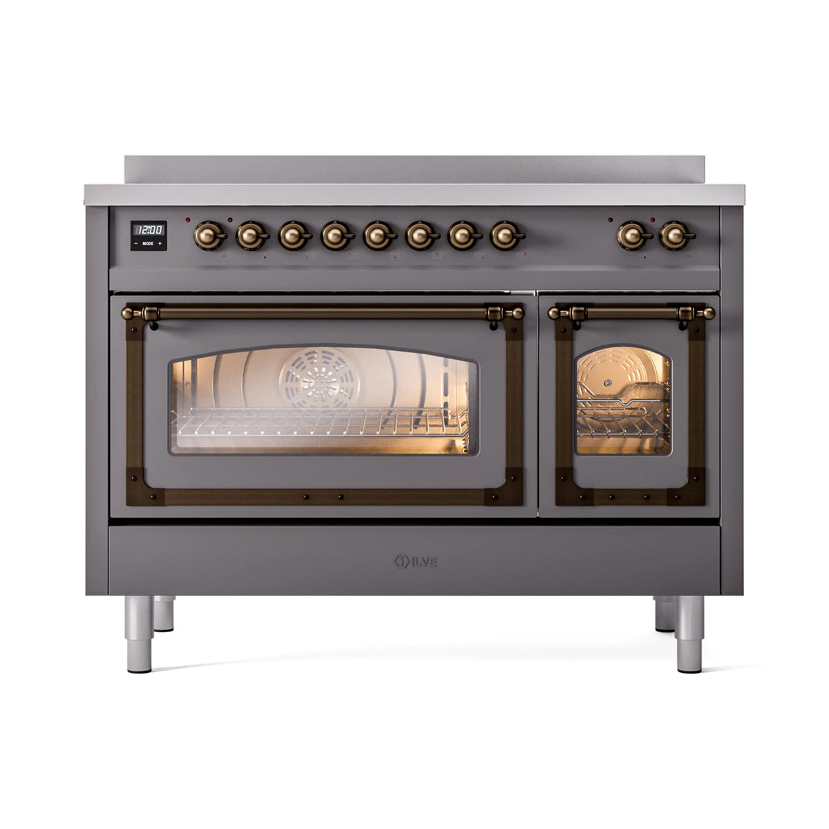 ILVE Nostalgie II Noblesse 48-Inch Induction Range, Triple Glass Door, Matte Graphite with Burnished Bronze Trim (UNI486NMPMGB)