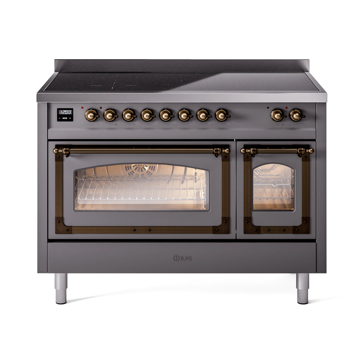 ILVE Nostalgie II Noblesse 48-Inch Induction Range, Triple Glass Door, Matte Graphite with Burnished Bronze Trim (UNI486NMPMGB)