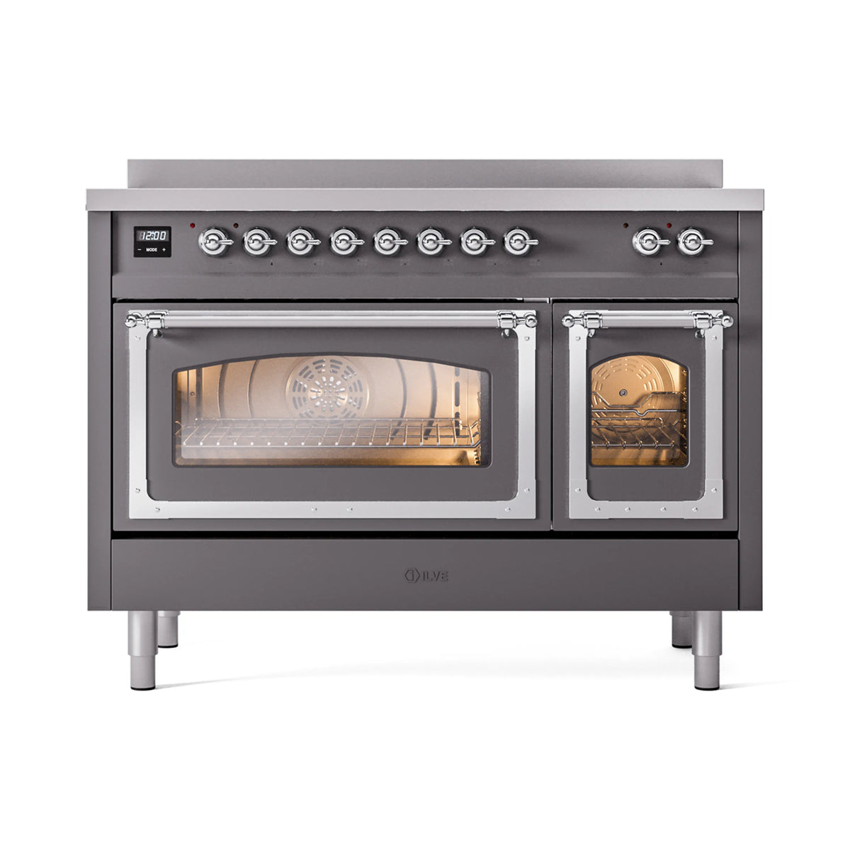ILVE Nostalgie II Noblesse 48-Inch Induction Range, Triple Glass Door, Matte Graphite with Chrome Trim (UNI486NMPMGC)