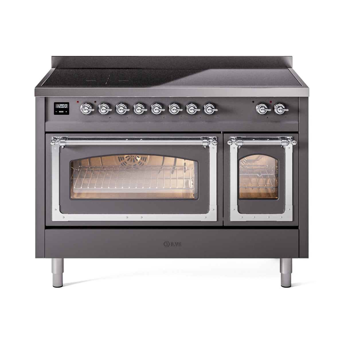 ILVE Nostalgie II Noblesse 48-Inch Induction Range, Triple Glass Door, Matte Graphite with Chrome Trim (UNI486NMPMGC)