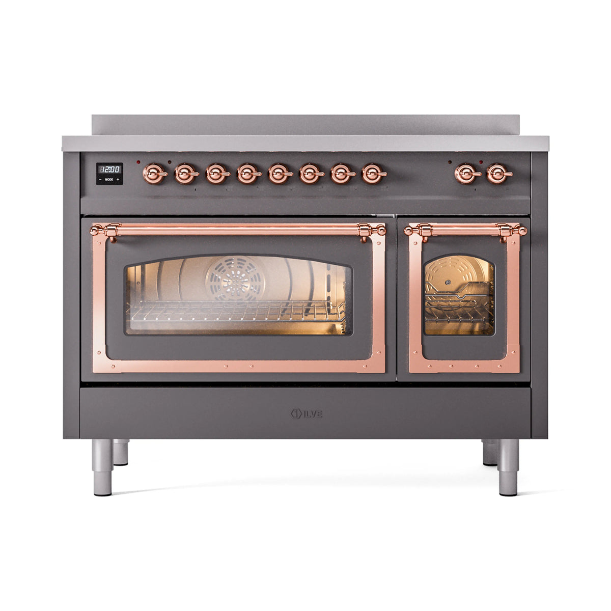 ILVE Nostalgie II Noblesse 48-Inch Induction Range, Triple Glass Door, Matte Graphite with Copper Trim (UNI486NMPMGP)