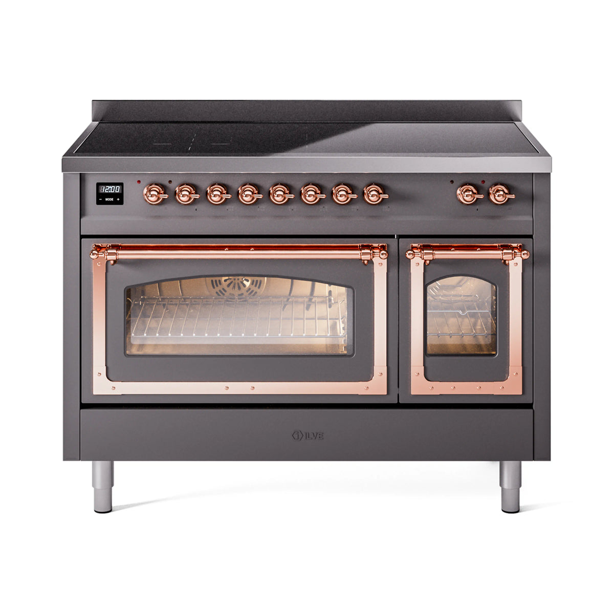 ILVE Nostalgie II Noblesse 48-Inch Induction Range, Triple Glass Door, Matte Graphite with Copper Trim (UNI486NMPMGP)