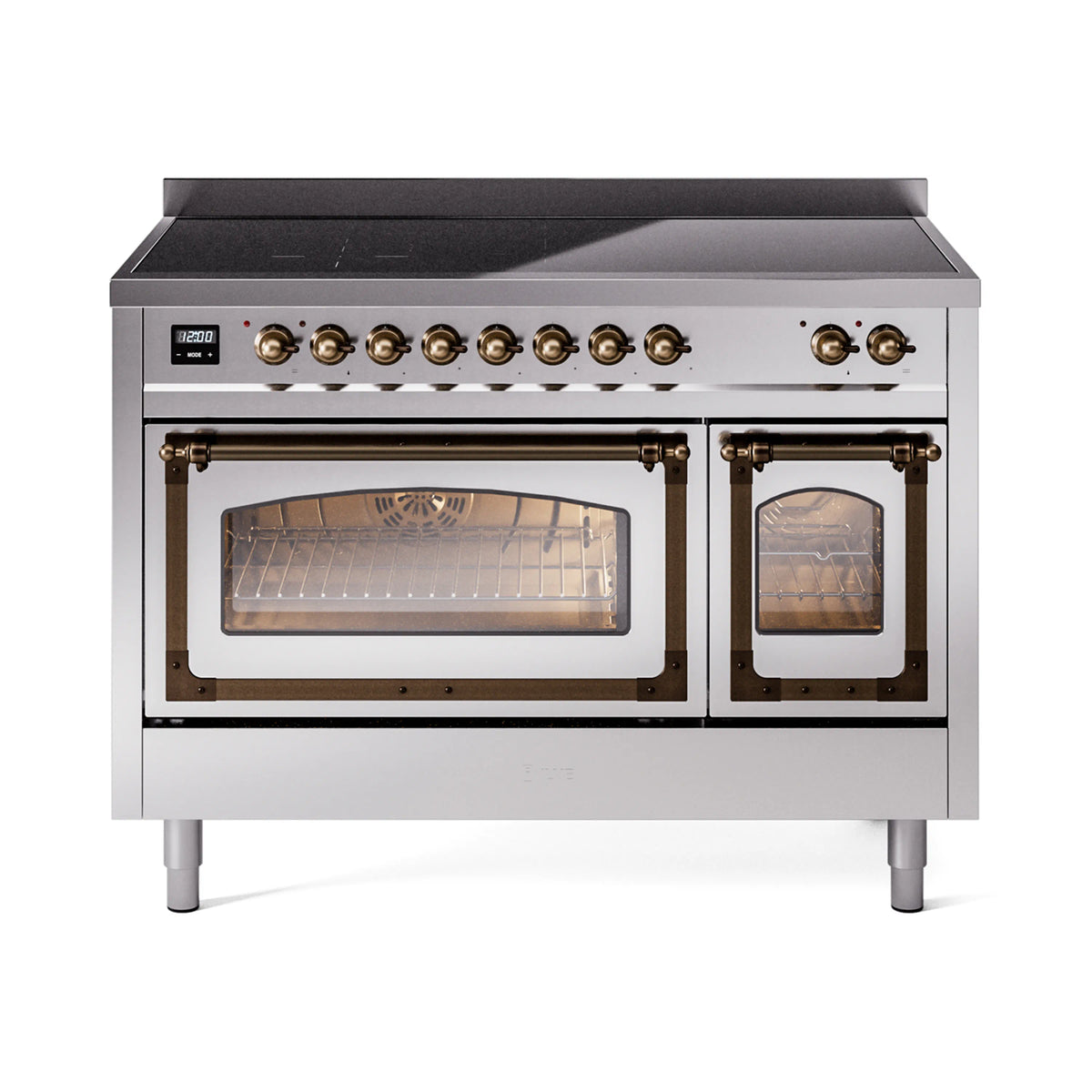 ILVE Nostalgie II Noblesse 48-Inch Induction Range, Triple Glass Door, Stainless Steel with Burnished Bronze Trim (UNI486NMPSSB)