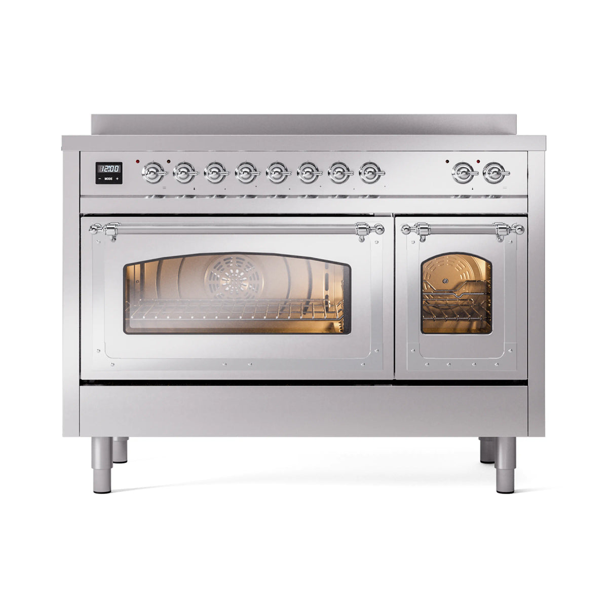 ILVE Nostalgie II Noblesse 48-Inch Induction Range, Triple Glass Door, Stainless Steel with Chrome Trim (UNI486NMPSSC)