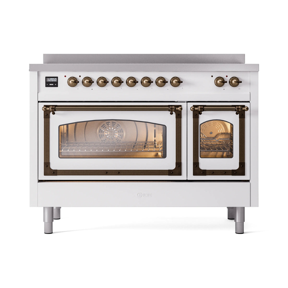 ILVE Nostalgie II Noblesse 48-Inch Induction Range, Triple Glass Door, White with Burnished Bronze Trim (UNI486NMPWHB)