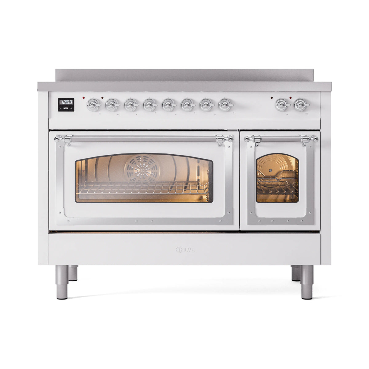 ILVE Nostalgie II Noblesse 48-Inch Induction Range, Triple Glass Door, White with Chrome Trim (UNI486NMPWHC)