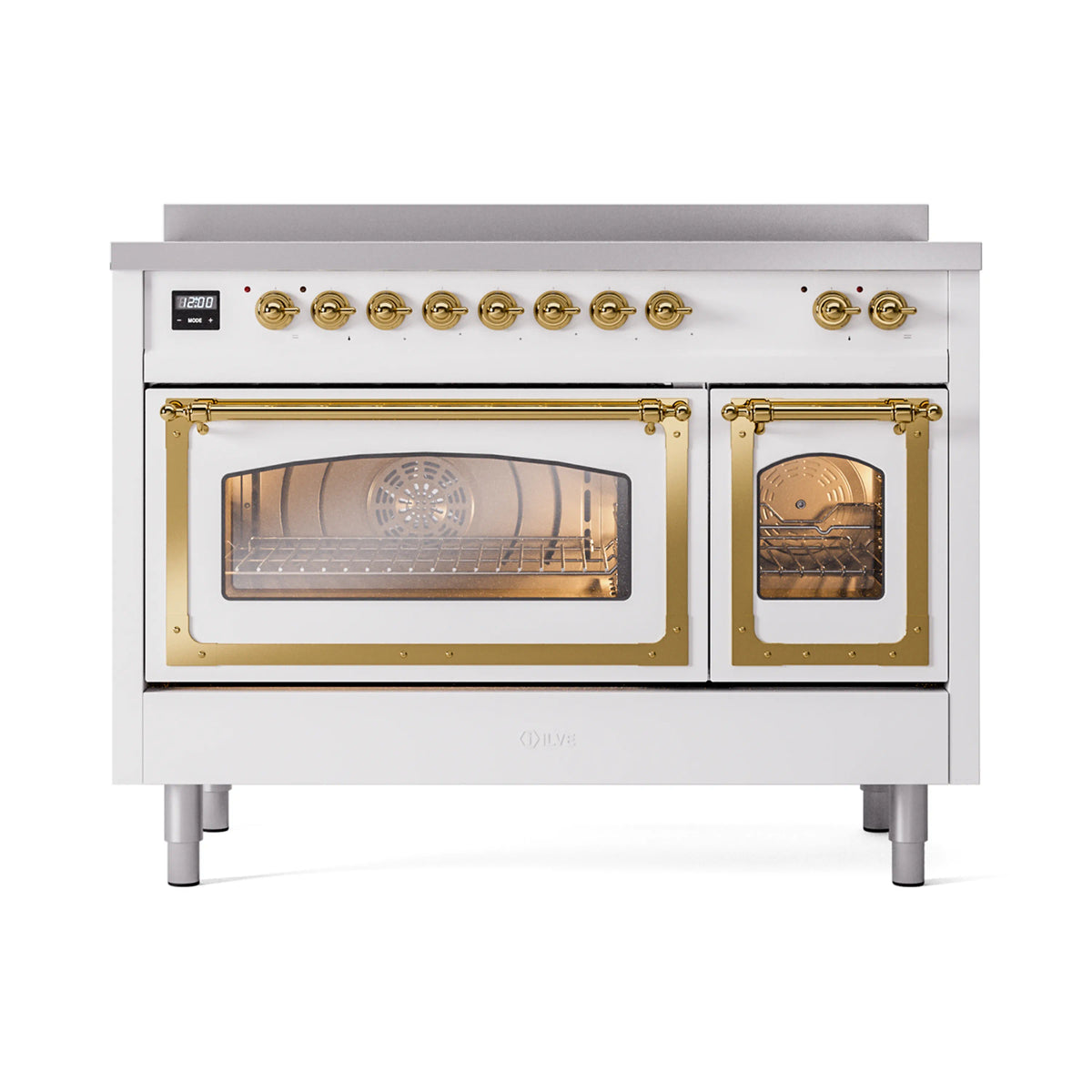 ILVE Nostalgie II Noblesse 48-Inch Induction Range, Triple Glass Door, White with Brass Trim (UNI486NMPWHG)