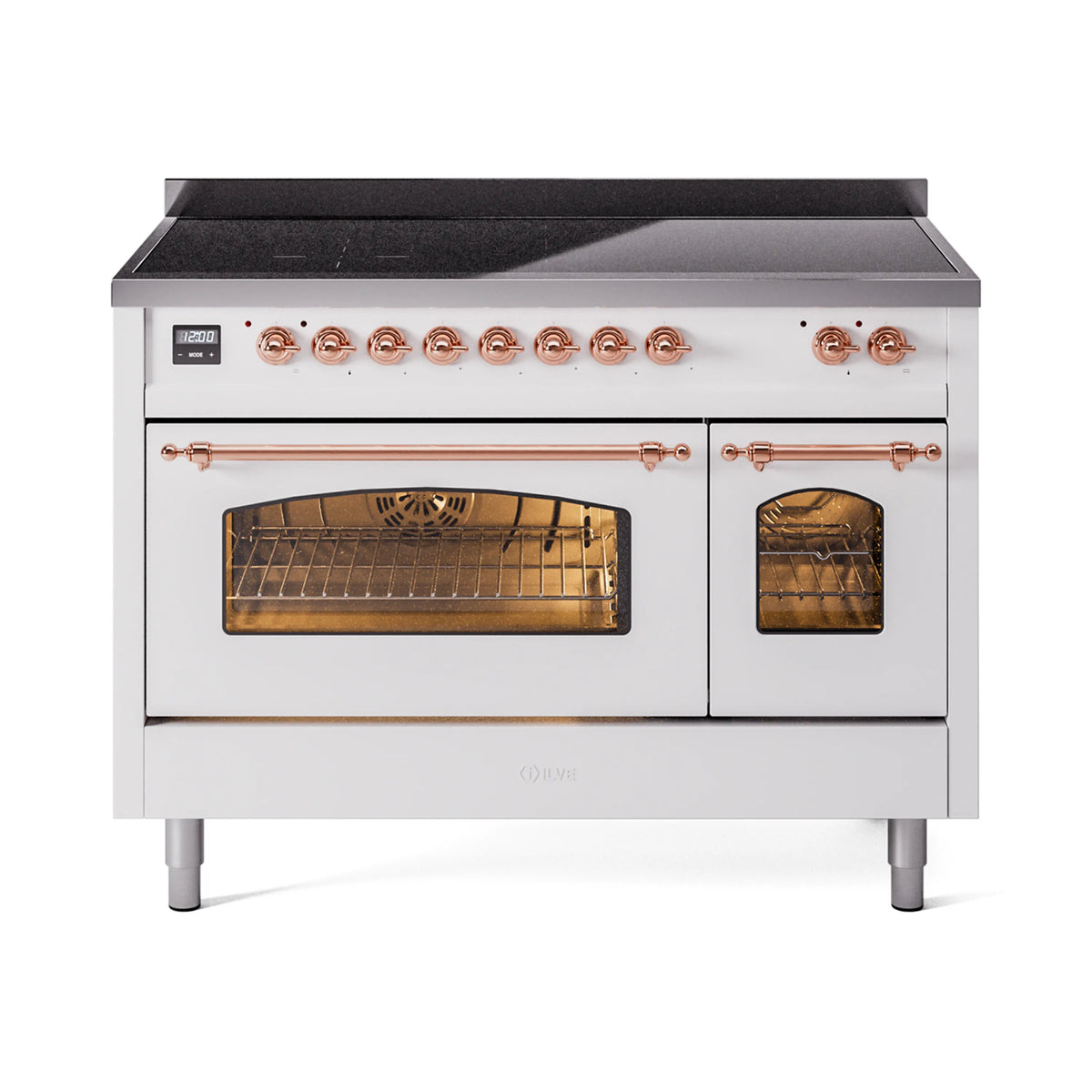 ILVE Nostalgie II Noblesse 48-Inch Induction Range, Triple Glass Door, White with Copper Trim (UNI486NMPWHP)
