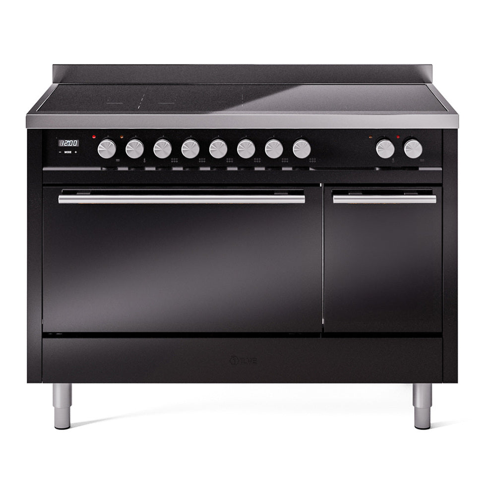 ILVE Professional Plus II 48-Inch Induction Range, Solid Door Oven, Glossy Black (UPI486QMPBK)
