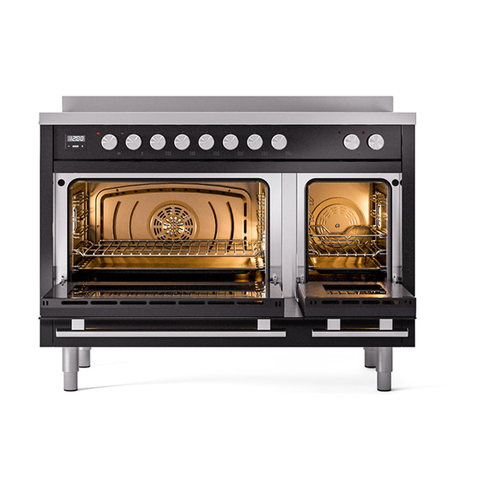 ILVE Professional Plus II 48-Inch Induction Range, Solid Door Oven, Glossy Black (UPI486QMPBK)