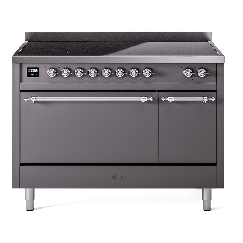 ILVE Nostalgie II 48-Inch Induction Range, Solid Door Oven, Matte Graphite with Chrome Trim (UPI486QNMPMGC)