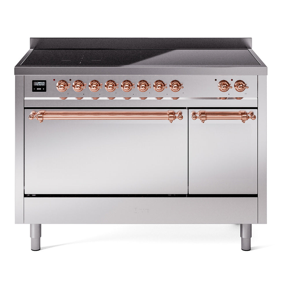 ILVE Nostalgie II 48-Inch Induction Range, Solid Door Oven, Stainless Steel with Copper Trim (UPI486QNMPSSP)