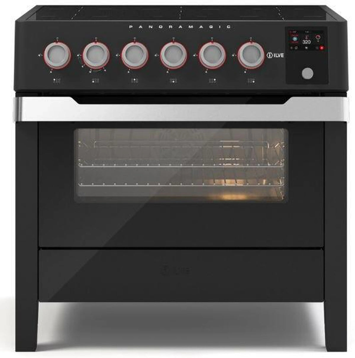ILVE Panoramagic 36-Inch Freestanding Electric Induction Range, Convection Oven, Matte Black and Stainless Steel Trim (UPMI09S3MK)